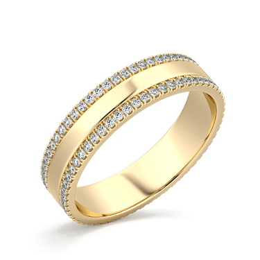 Just Brilliant Pave Cigar Band in 18K Yellow Gold, oblique view.