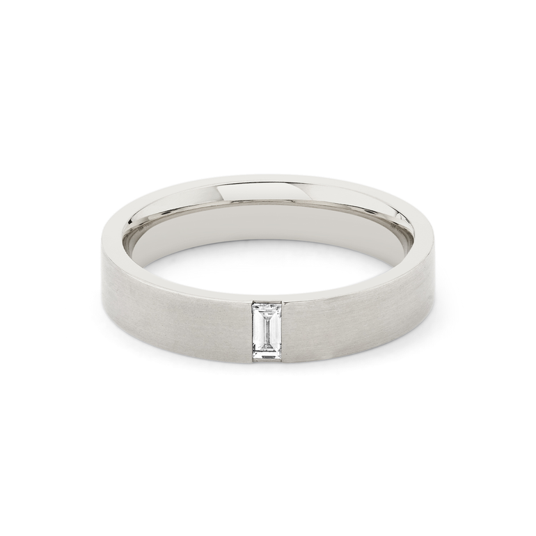 Just Brilliant Brushed Baguette Band, 18K White Gold, front view, unengraved