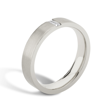 Just Brilliant Brushed Baguette Band, 18K White Gold, upright view, unengraved