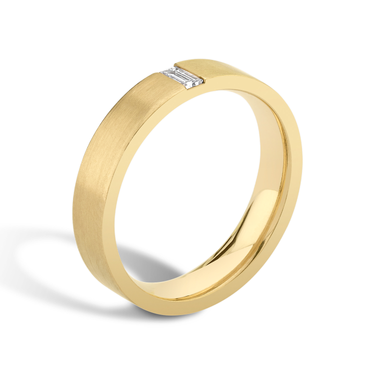 Just Brilliant Brushed Baguette Band, 18K Yellow Gold, upright view, unengraved