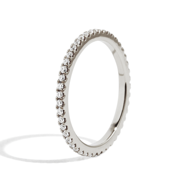 Just Brilliant Infinity Wedding Band, 18K White Gold, upright view, unengraved