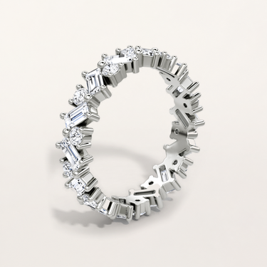 Just Brilliant Mixed Shape Eternity Band, 18K White Gold, upright view, unengraved