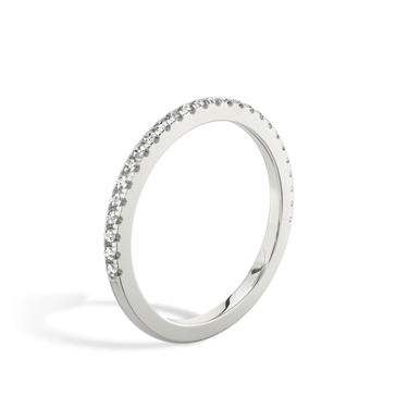 Just Brilliant Half Pave Band, 18K White Gold, upright view, unengraved