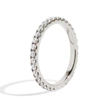 Just Brilliant Infinity Wedding Band, 18K White Gold, upright view, unengraved