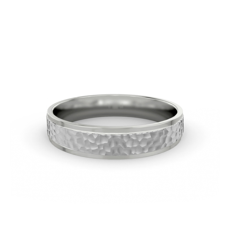 Just Brilliant Hammered Band, 18K White Gold, front view, unengraved