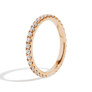 Just Brilliant Infinity Wedding Band, 18K Rose Gold, upright view, unengraved