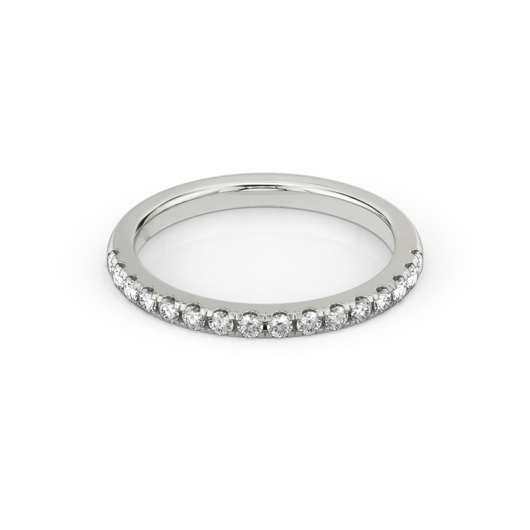 Just Brilliant Half Pave Band, 18K White Gold, front view, unengraved
