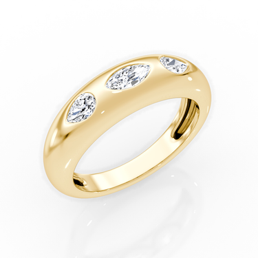 Just Brilliant Mixed Shape Dome Band in 18K Yellow Gold, detail view.