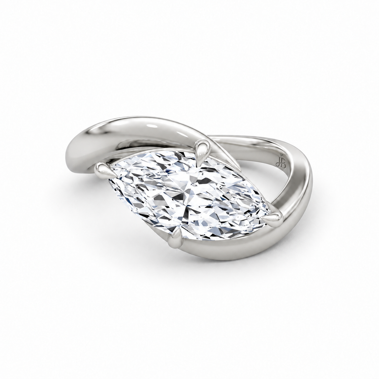 Just Brilliant Wrapped Solitaire Diamond Ring, marquise in 18K white gold, front view #jb-wrapped_marquise_18k-white-gold_front