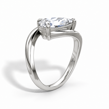 Just Brilliant Wrapped Solitaire Diamond Ring, pear in 18K white gold, upright view #jb-wrapped_pear_18k-white-gold_upright