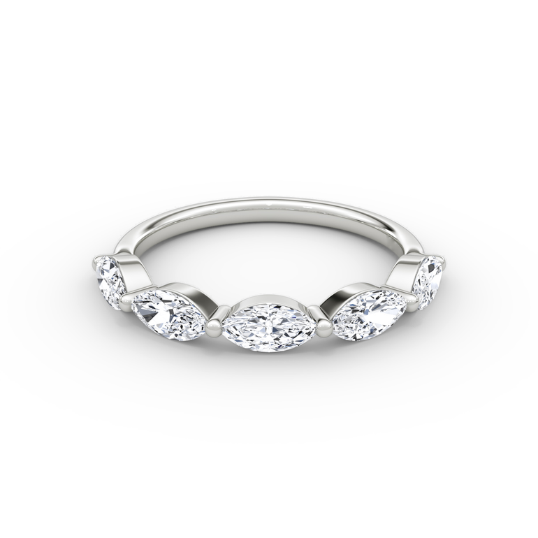 Just Brilliant Large Single Shared Prong Band in 18K White Gold, front view