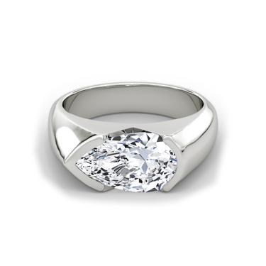 Just Brilliant Statement Signet Ring — Pear — 18K White Gold — front view