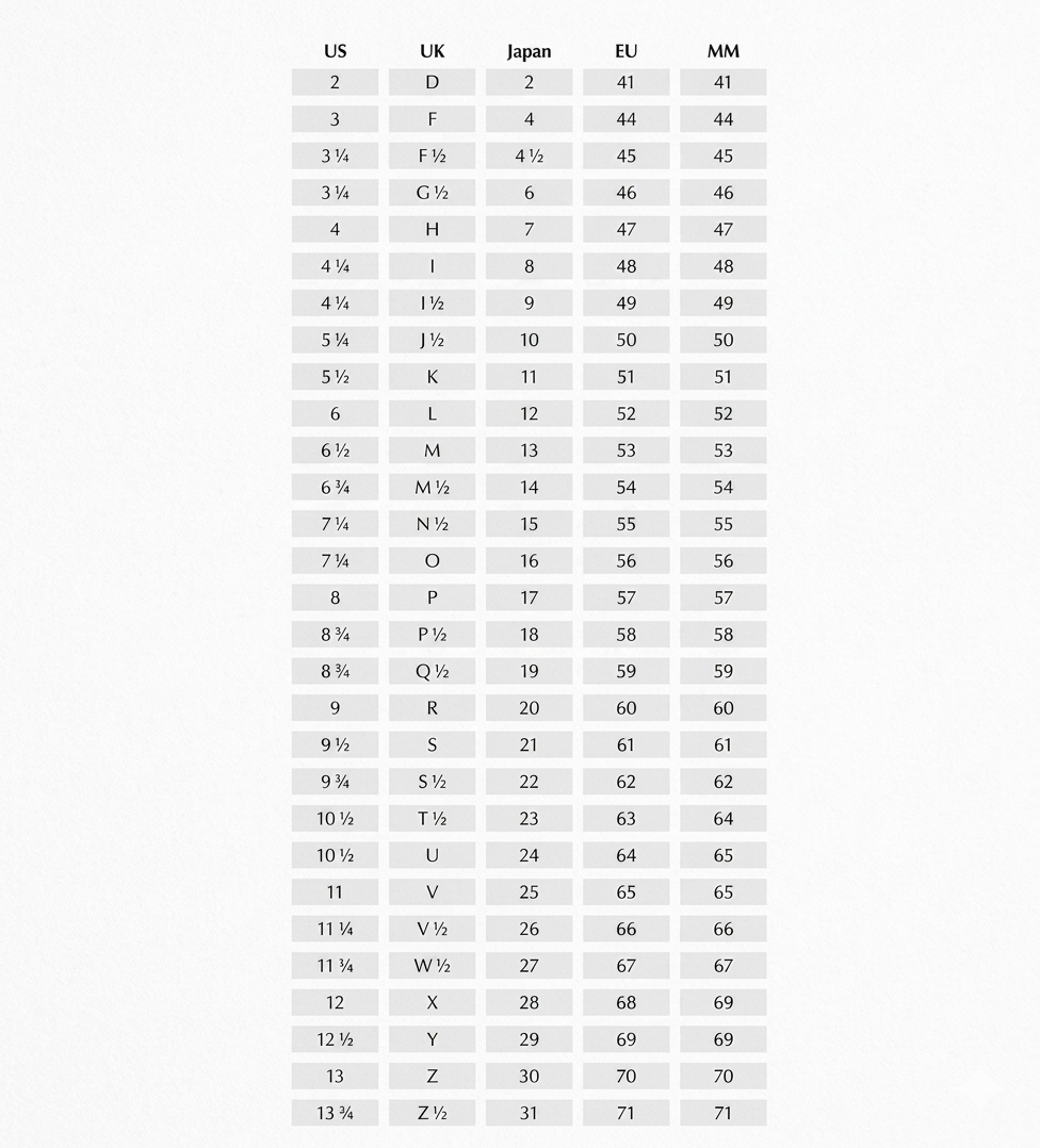 Size chart for Beaded &amp; Bezel Set Engagement Ring